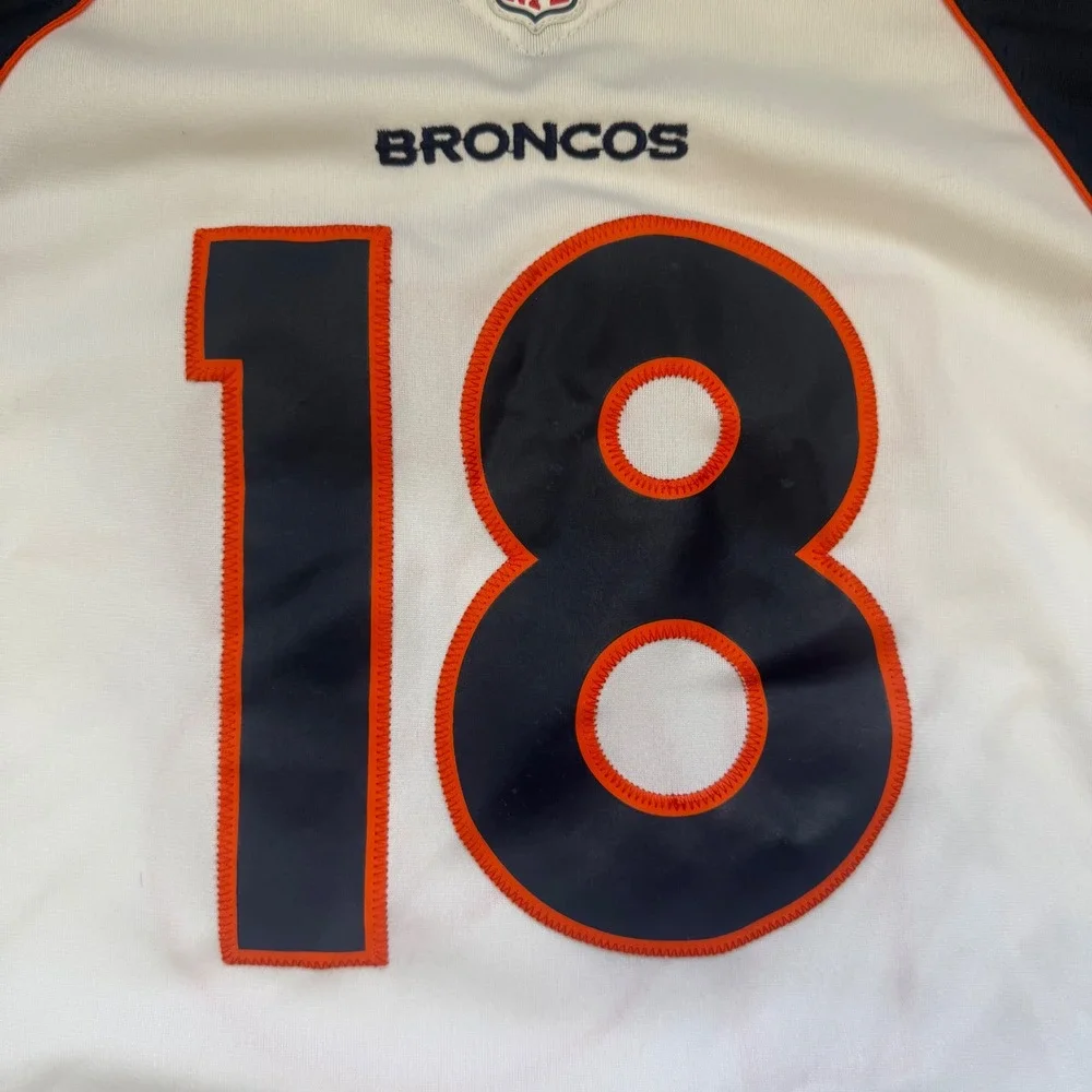 NFL On Field Size Large Manning #18 Broncos Jersey White Navy Sporty Football